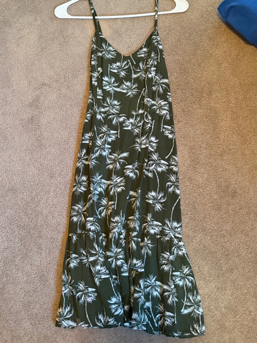 a.n.a Olive Green Palm-Print Maxi Slip Dress